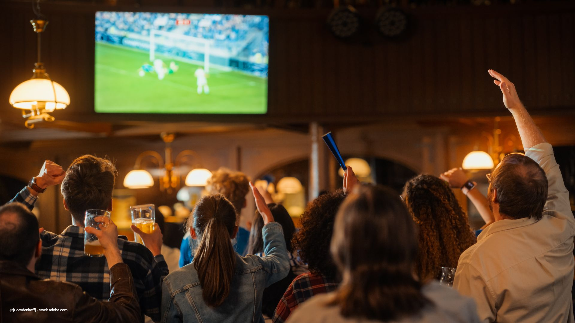 Fans schauen Fußball auf dem TV-Bildschirm