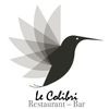 Logo d'un colibri en vol, gris et noir, avec la mention « Le Colibri Restaurant - Bar » en dessous.