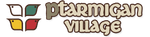 Ptarmigan Village logo with stylized multicolor tile icon and brown text