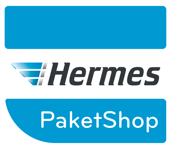 Ein blau-weißes Logo für Hermes Paketshop