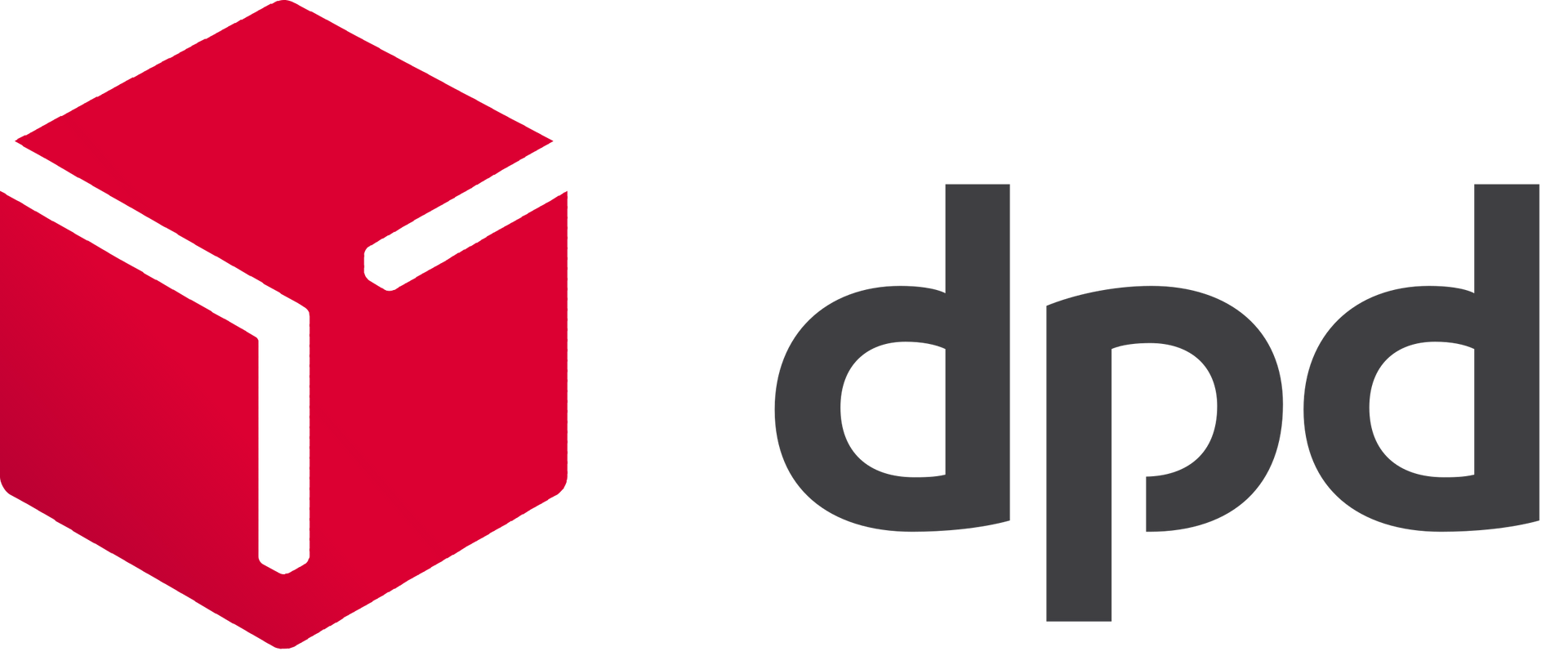 Das dpd-Logo ist ein rotes Kästchen, auf das ein weißer Pfeil zeigt.