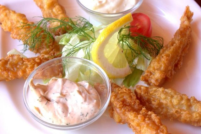 panierte Garnelen mit Dips