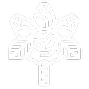 Emblema blanco de una palmera dentro de un contorno redondeado sobre un fondo claro.