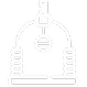Icono de línea blanca de un dispositivo de señal inalámbrica con forma de casa, con un botón central y líneas de antena.