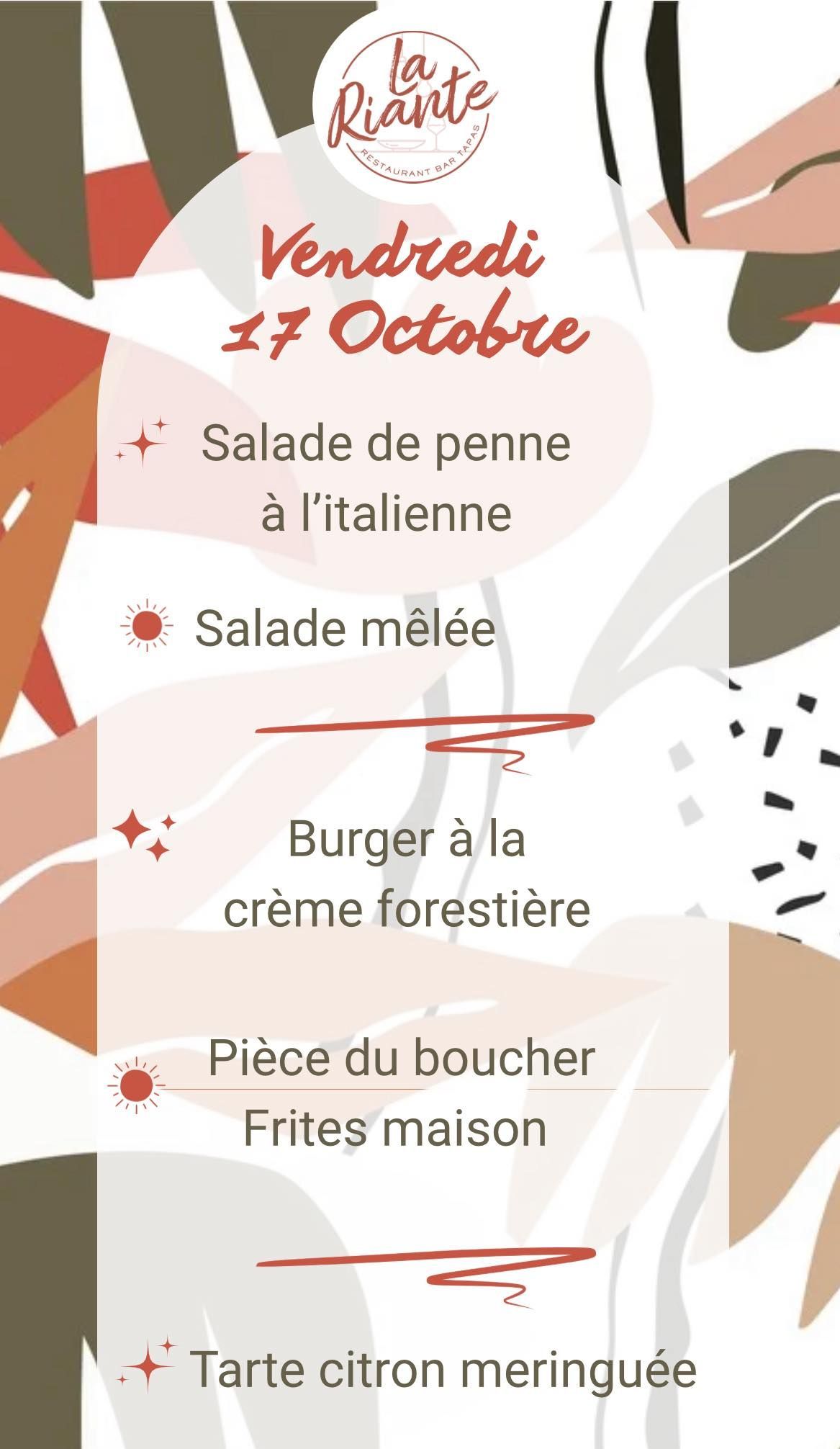 Menu du jour du restaurant La Riante à Ayent