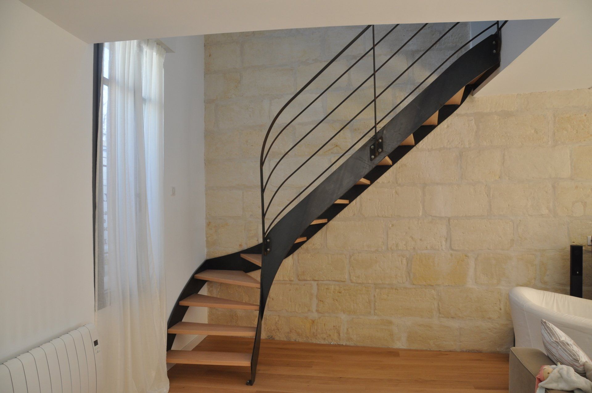 escalier_2_limons_1_quart_plat_marche bois Talence