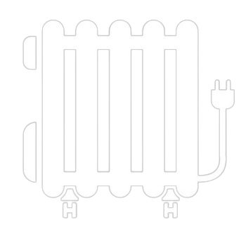 Un dibujo en blanco y negro de un radiador con un enchufe conectado a él.