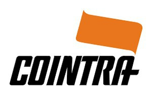Un logotipo negro y naranja de Cointra sobre un fondo blanco.