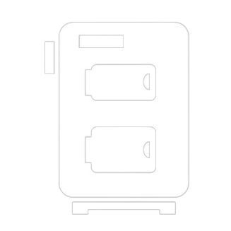 Un dibujo lineal de una maleta con dos baterías dentro.