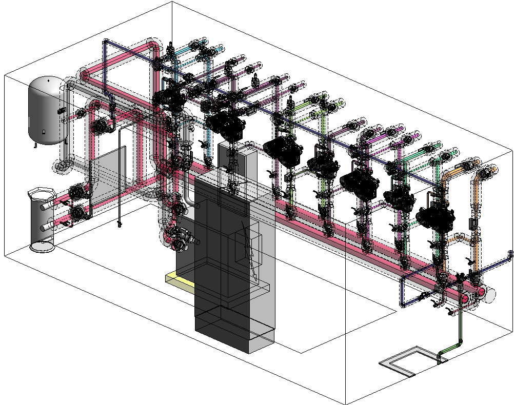 Modèle BIM 3D d'une salle mécanique industrielle