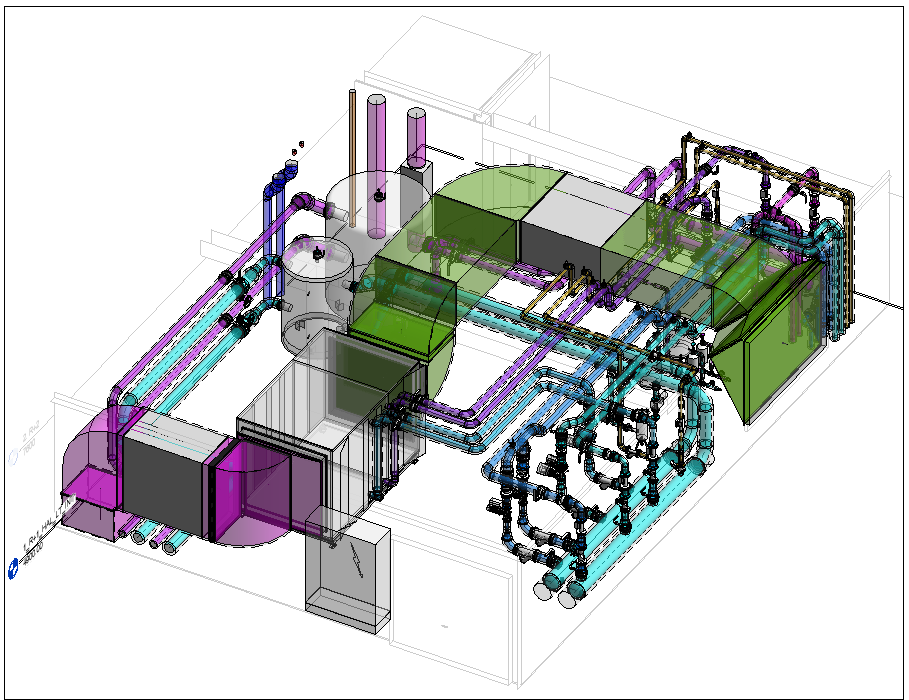Modèle CAO 3D d'un système CVC industriel