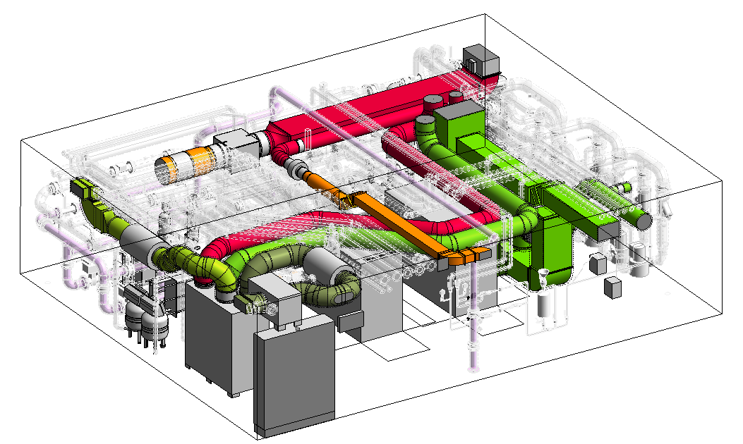 Schéma technique CAO 3D d'une machine industrielle