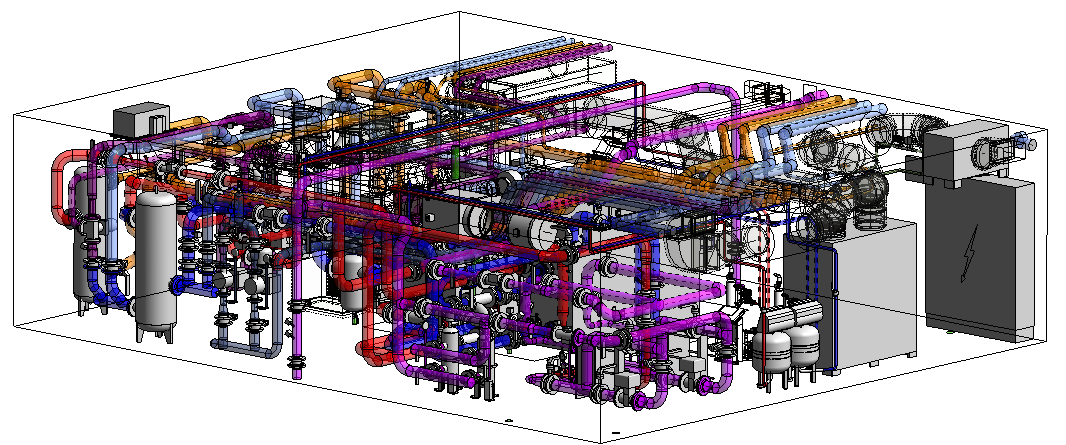 Modèle CAO 3D d'un système de tuyauterie industrielle