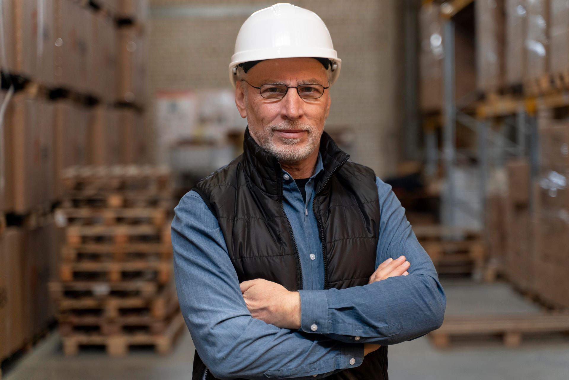 Une personne portant un casque blanc et un gilet