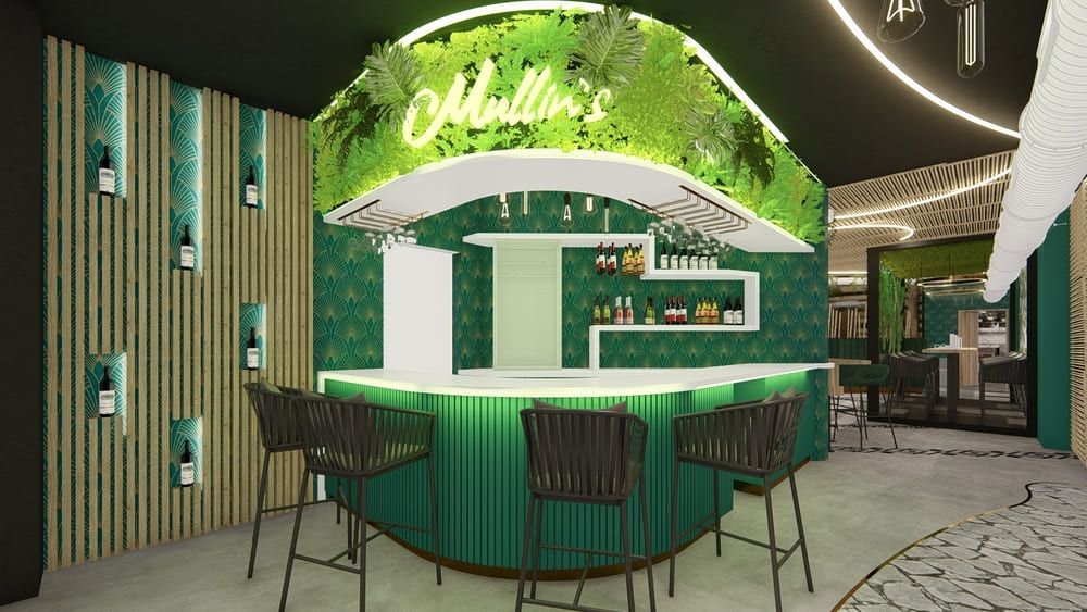 Una impresión artística de un bar en un restaurante.