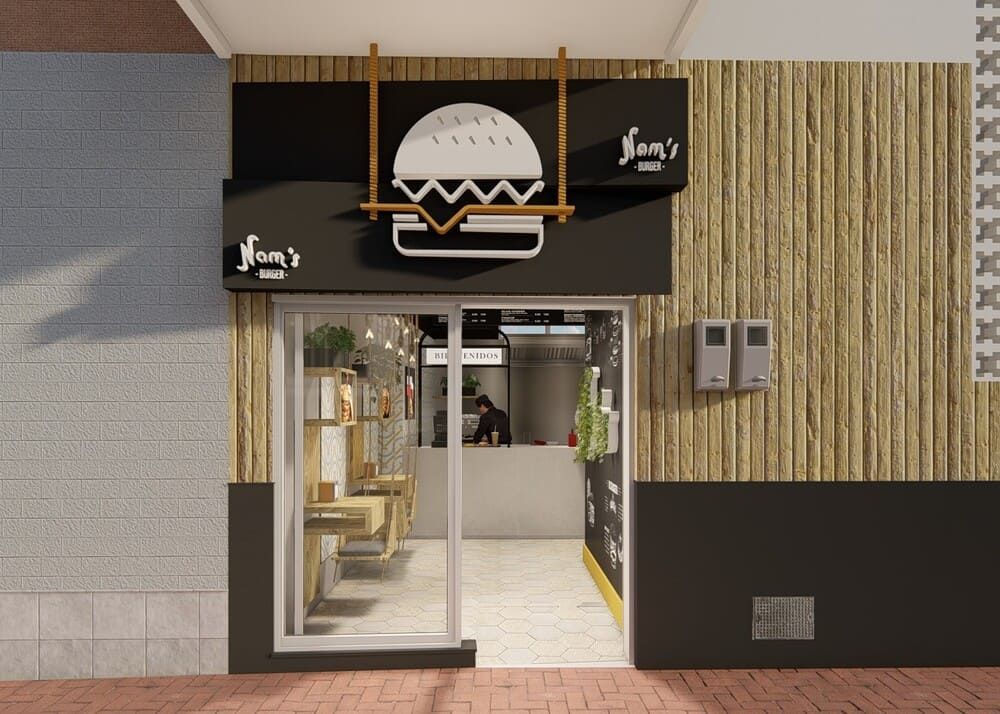 Una representación de un restaurante de hamburguesas llamado Jim's