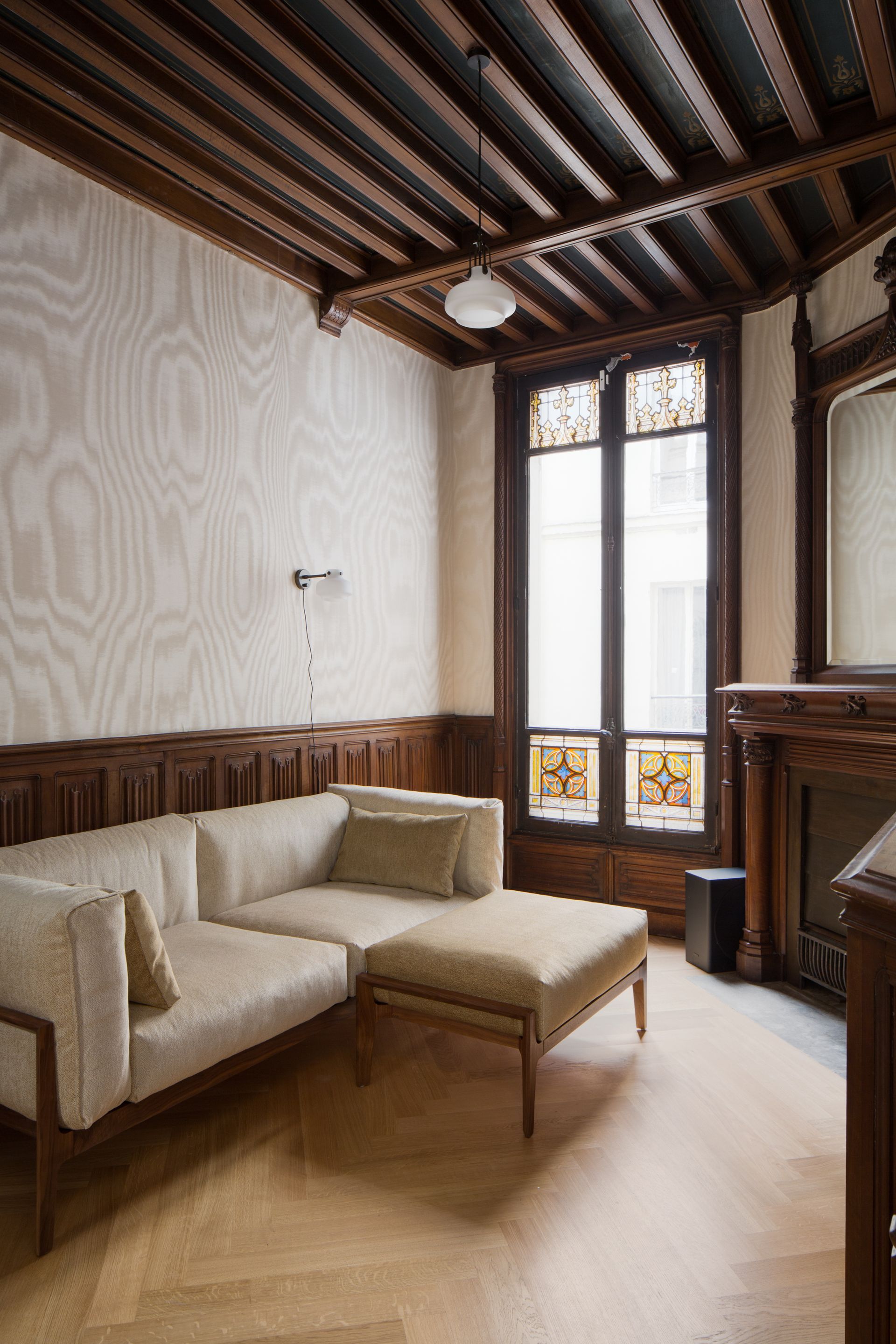 Chantier Painlevé - entrée avec les poutres apparentes