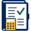 Portapapeles con una lista de verificación, una marca de verificación verde y un icono de calculadora amarillo