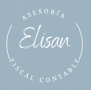 Logotipo con “Elisan” en letra cursiva blanca y el texto circular “Asesoría Fiscal Contable” sobre un fondo azul claro