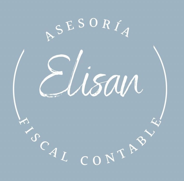 Logotipo con &ldquo;Elisan&rdquo; en letra cursiva blanca y el texto circular &ldquo;Asesor&iacute;a Fiscal Contable&rdquo; sobre un fondo azul claro