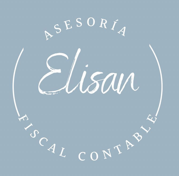 Logotipo con “Elisan” en letra cursiva blanca y el texto circular “Asesoría Fiscal Contable” sobre un fondo azul claro