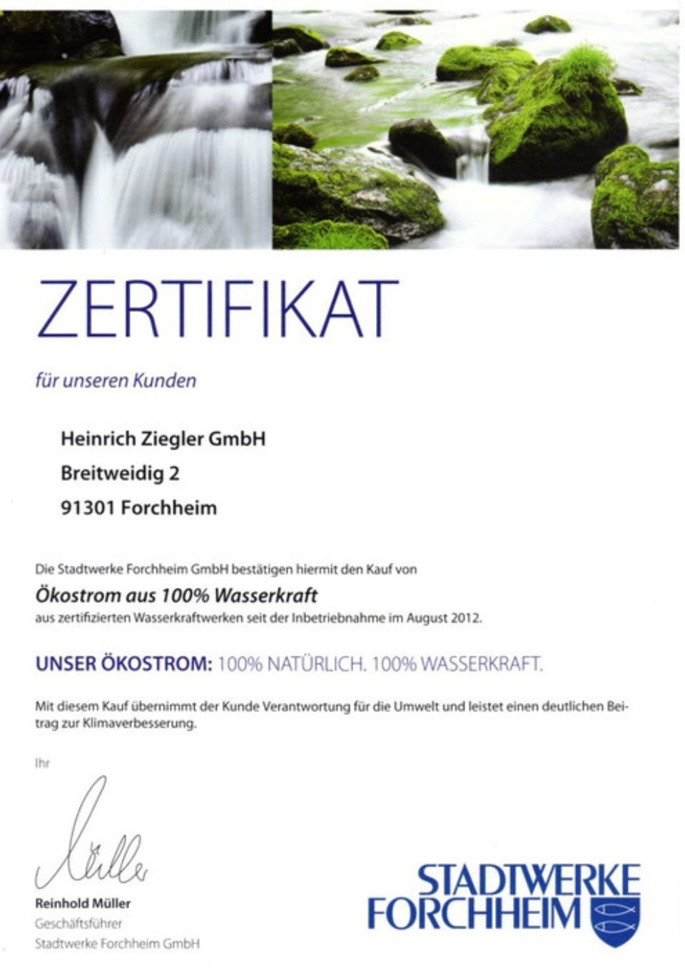 Heinrich Ziegler GmbH Zertifikat