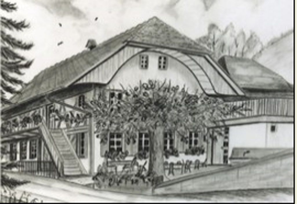 Historische Zeichnung | Restaurant zum Kreuz in Vechigen | Schweizer Küche