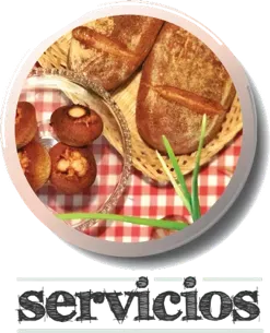 Un botón que dice servicios con una imagen de pan.