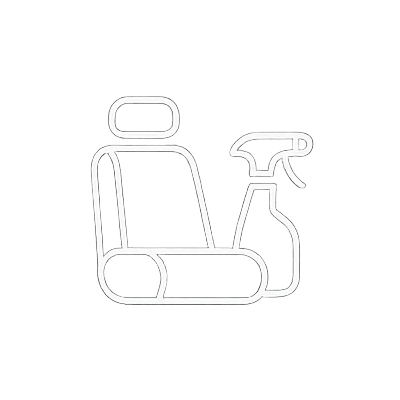 Un fauteuil avec un flacon pulvérisateur dessinés au trait.