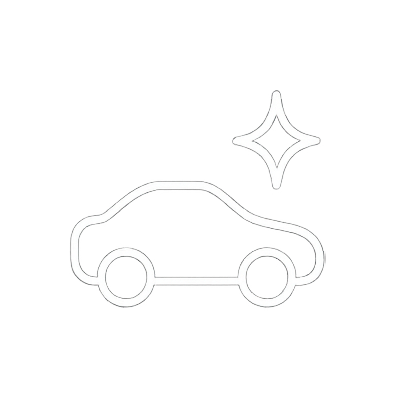 Silhouette d'une voiture avec une icône scintillante au-dessus, sur fond blanc.