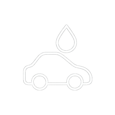 Silhouette d'une voiture avec une goutte d'eau au-dessus, suggérant un lavage à l'eau.