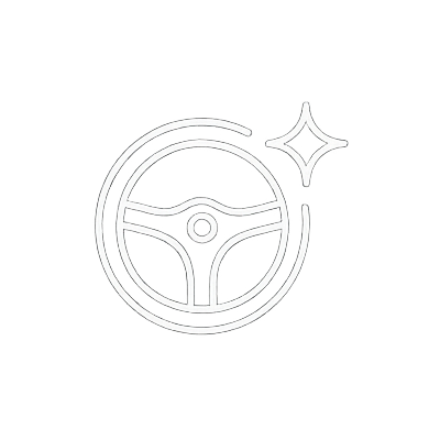 Un volant dessiné au trait avec un symbole scintillant au-dessus de lui.