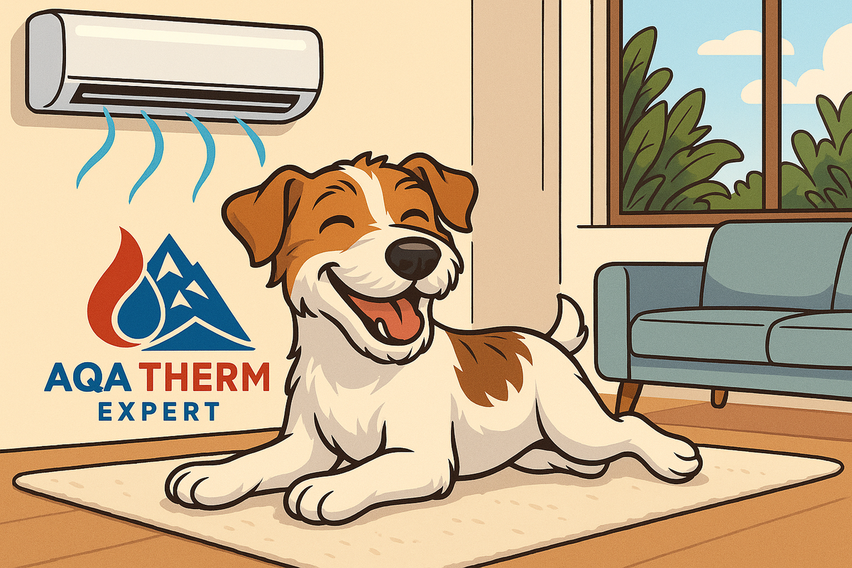 Un dessin de chien devant une climatisation