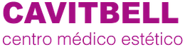 Logotipo de Cavitbell, un centro médico estético, en color morado con el eslogan en una fuente más pequeña y a juego.