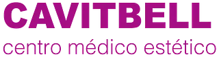 Logotipo de Cavitbell, un centro médico estético, en color morado con el eslogan en una fuente más pequeña y a juego.