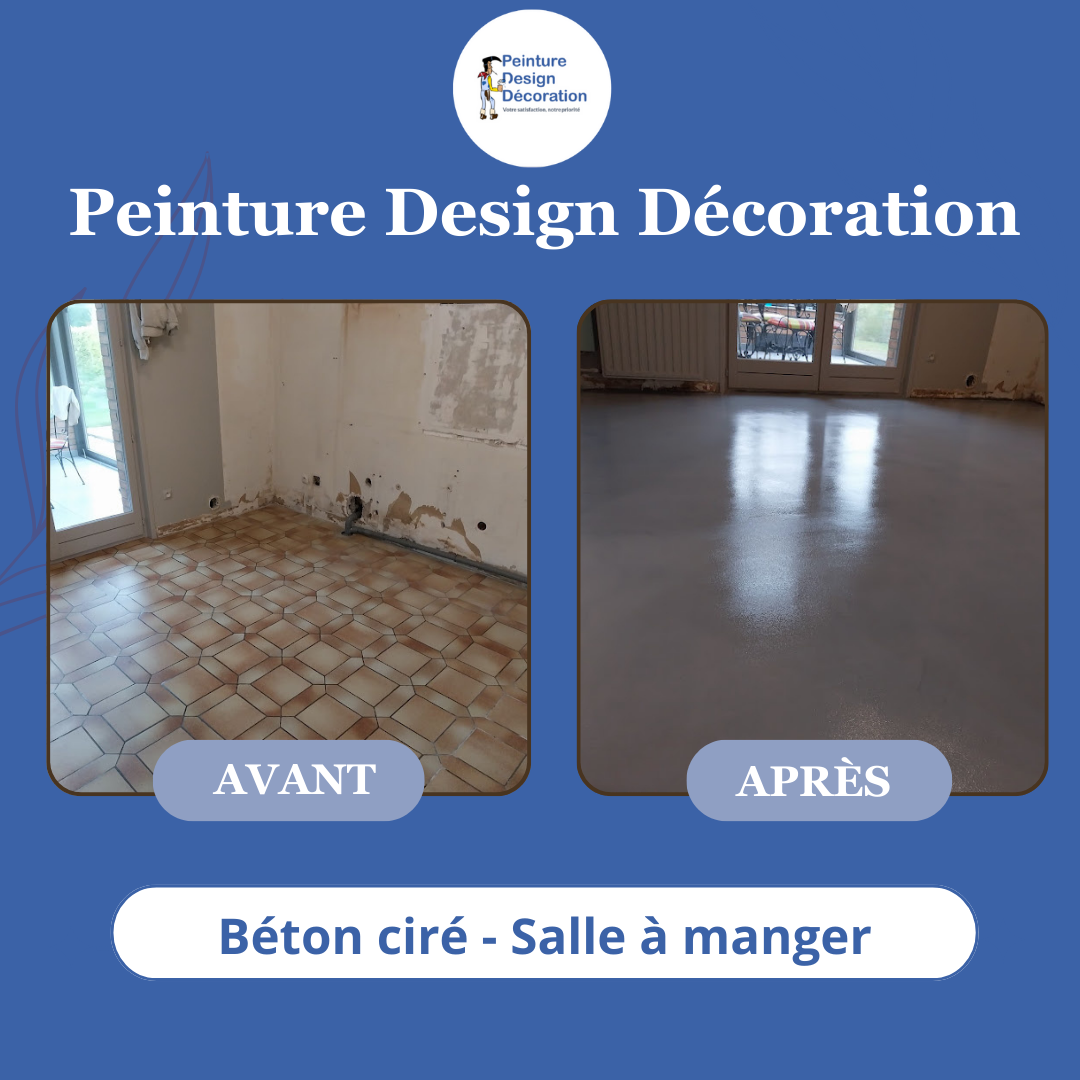 Béton ciré dans la salle à manger.