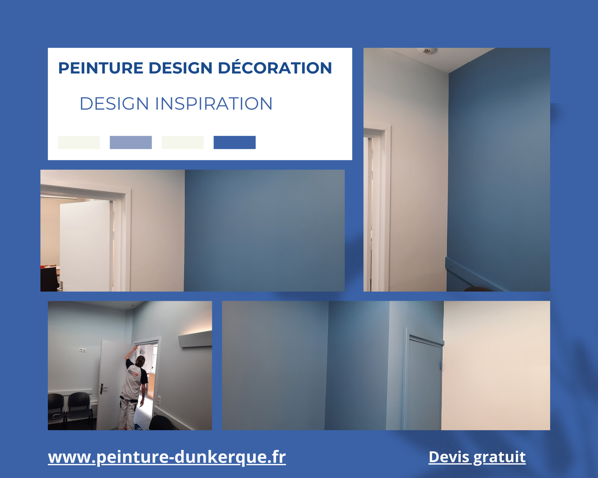 Des murs peints en bleu.