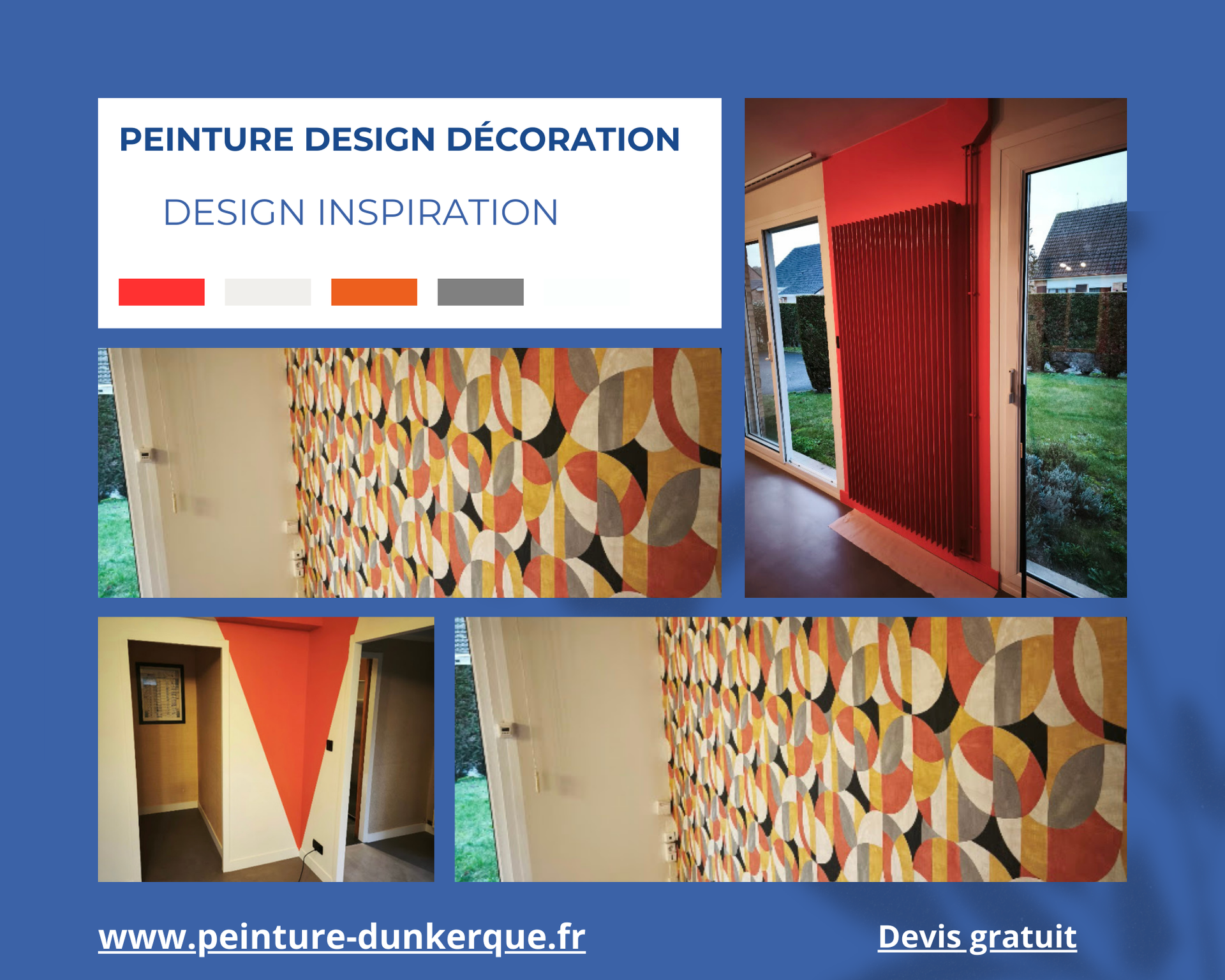Une chambre avec un papier peint orange