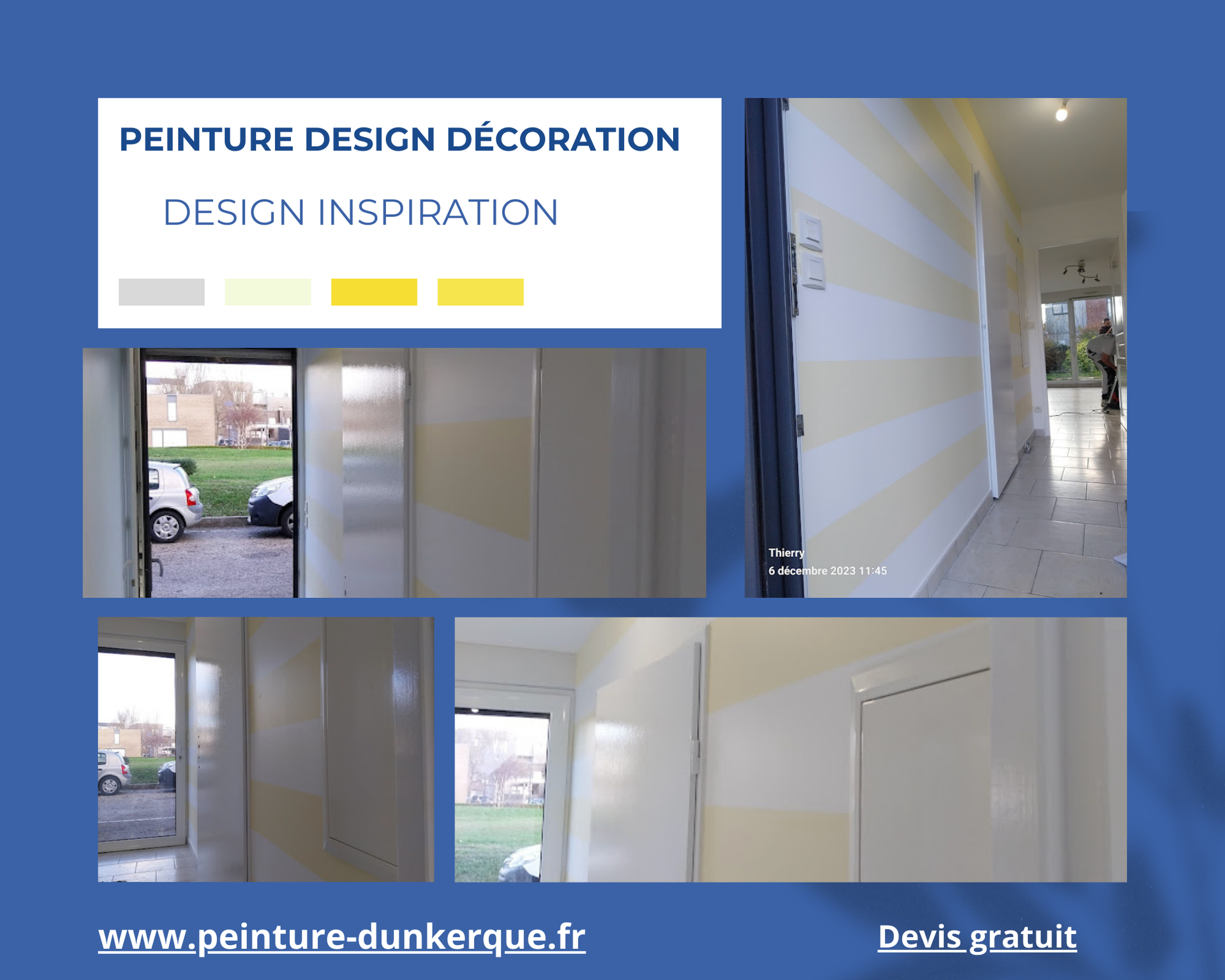 Un mur avec des bandes de peinture jaune