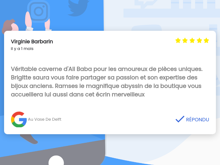 Virginie Barbarin a attribué cinq étoiles à la boutique Au Vase De Delft sur Google, soulignant qu'elle est une véritable caverne d'Ali Baba.