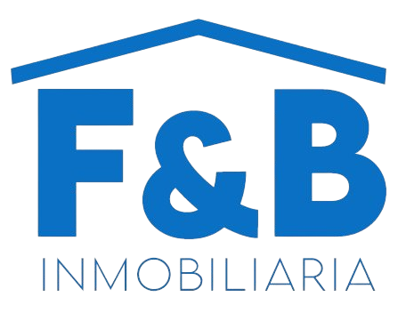 Logotipo de F&B Inmobiliaria en azul con el contorno de un tejado de casa encima del texto.