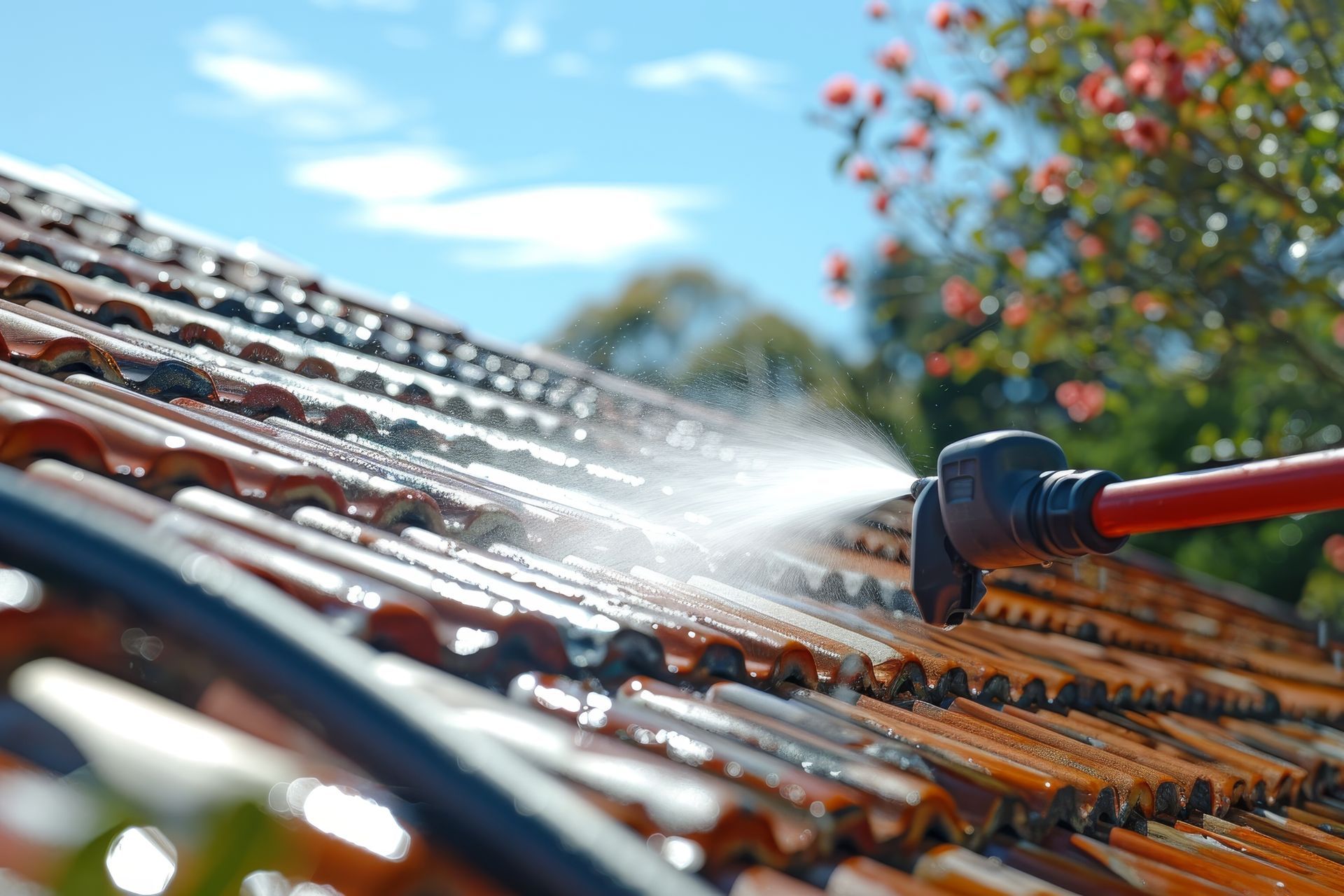 Nettoyage d'une toiture en tuiles