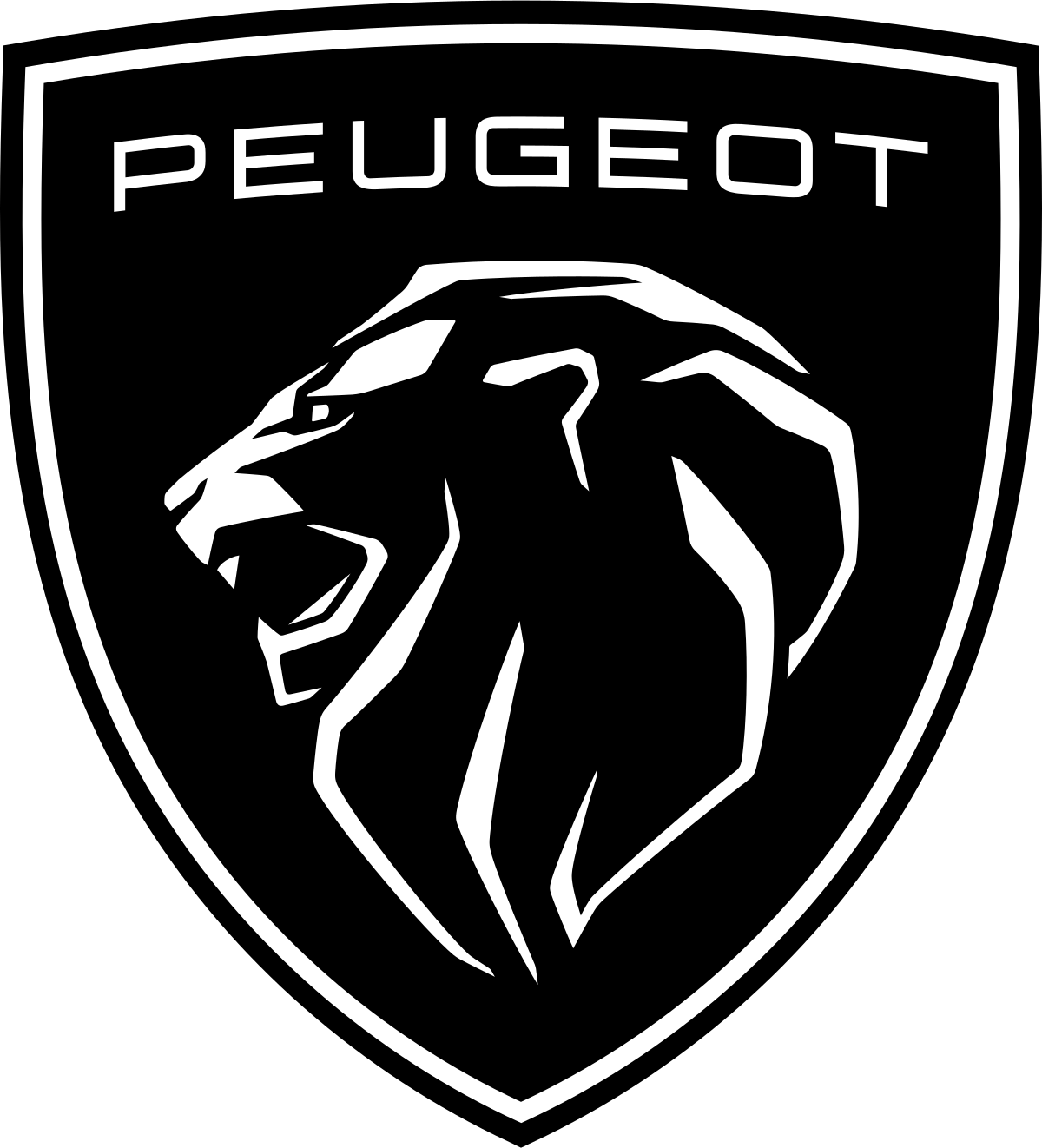 Logotipo del escudo del león de Peugeot en negro sobre fondo blanco