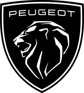 Logotipo del escudo del le&oacute;n de Peugeot en negro sobre fondo blanco