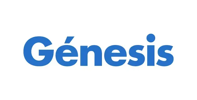 Logotipo azul “Génesis” sobre fondo blanco