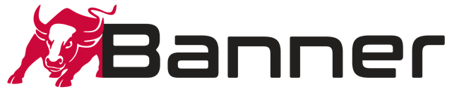 Logotipo de banner con un icono de un toro rojo y texto negro sobre un fondo blanco.