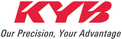 Logotipo de KYB con letras rojas y el eslogan “Nuestra precisión, su ventaja” en texto gris cursivo.