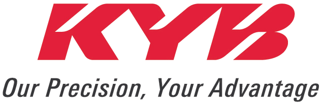 Logotipo de KYB con letras rojas y el eslogan “Nuestra precisión, su ventaja” en texto gris cursivo.