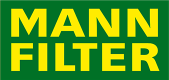 Logotipo de MANN FILTER en texto amarillo sobre fondo verde.