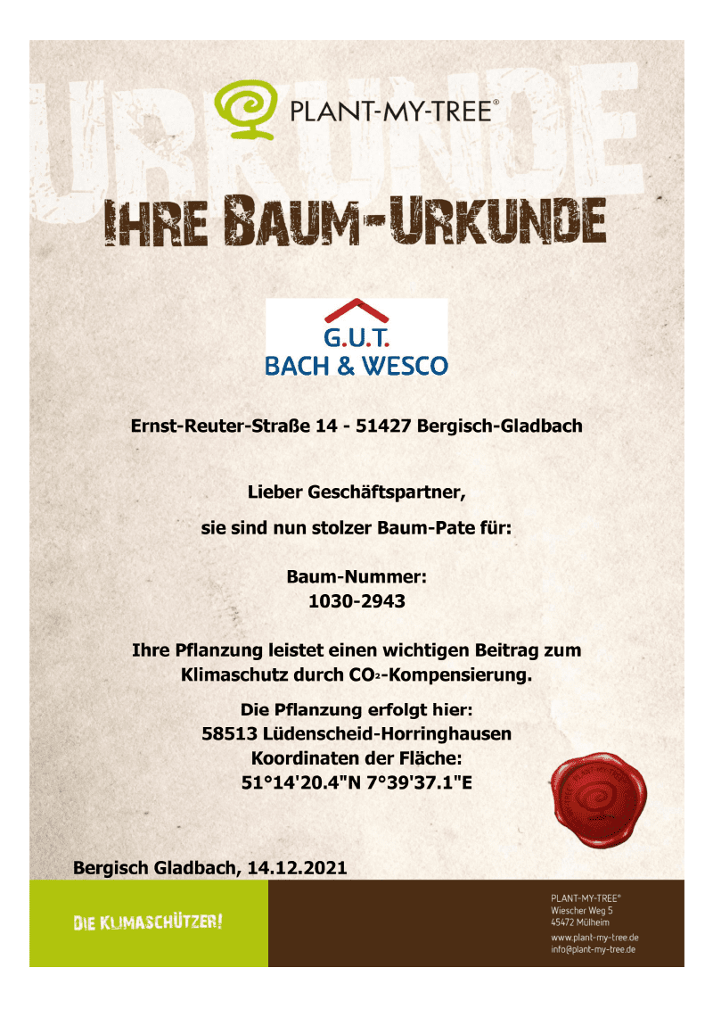 A certificate that says ihre baum-urkunde on it